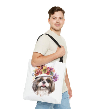 Shih Tzu With Flower Hat Tote Bag White - Shih Tzu Gifts