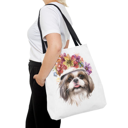 Shih Tzu With Flower Hat Tote Bag White - Shih Tzu Gifts