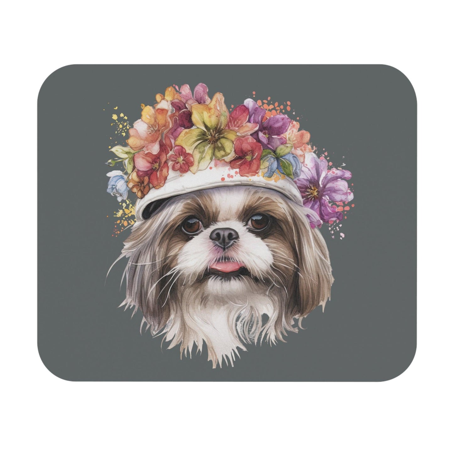 Shih Tzu With Flower Hat Mouse Pad - Shih Tzu Gifts