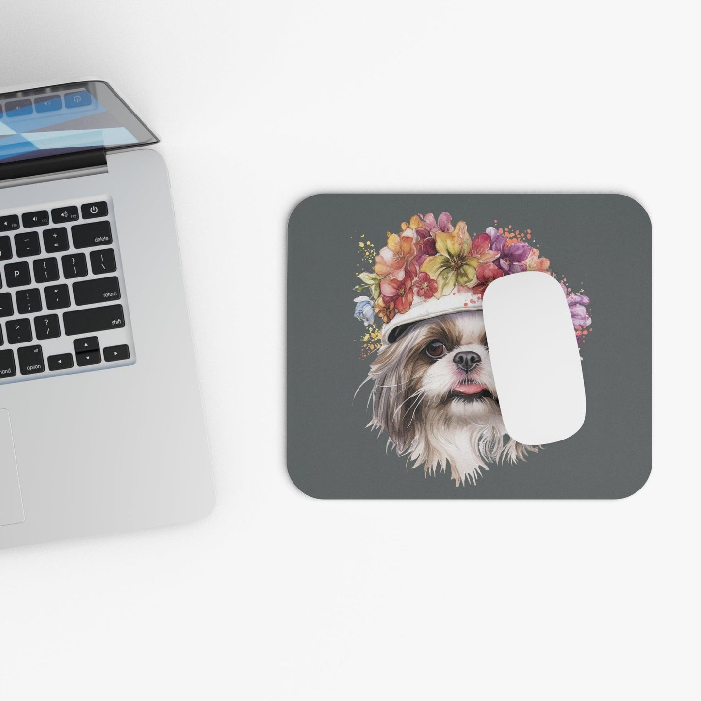 Shih Tzu With Flower Hat Mouse Pad - Shih Tzu Gifts