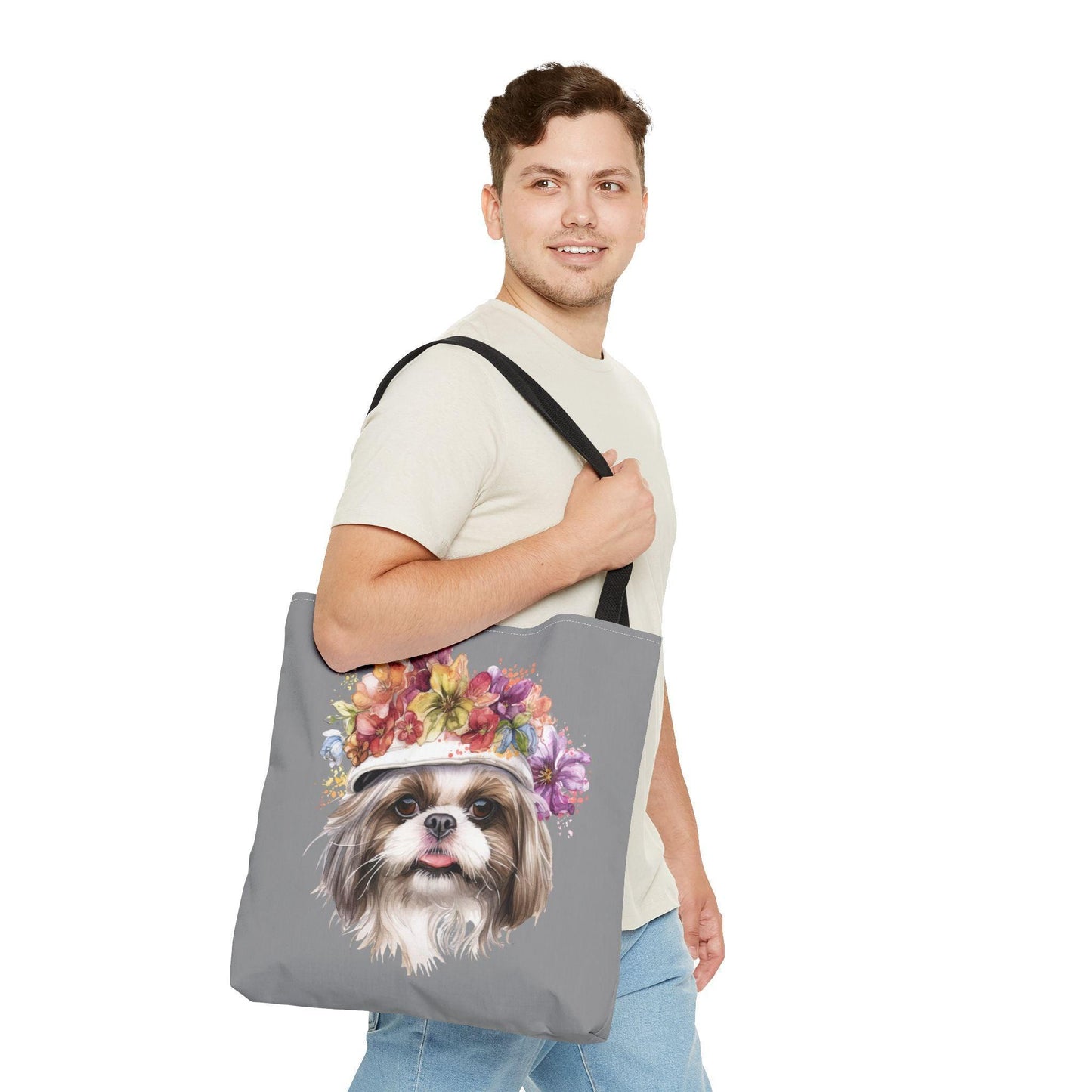 Shih Tzu With Flower Hat Tote Bag Dark Grey - Shih Tzu Gifts