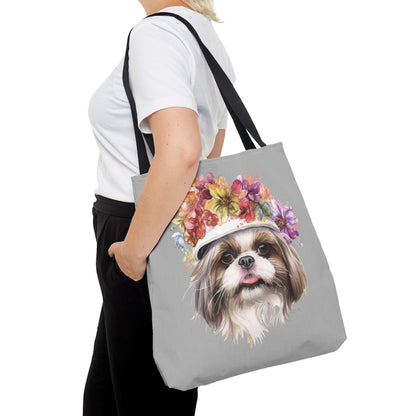 Shih Tzu With Flower Hat Tote Bag Light Grey - Shih Tzu Gifts