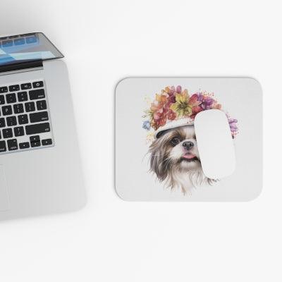 Shih Tzu With Flower Hat Mouse Pad - Shih Tzu Gifts
