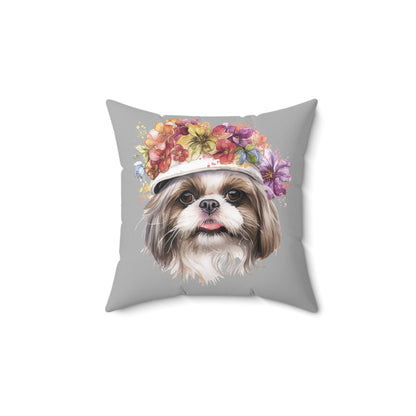 Shih Tzu With Flower Hat Square Pillow - Shih Tzu Gifts