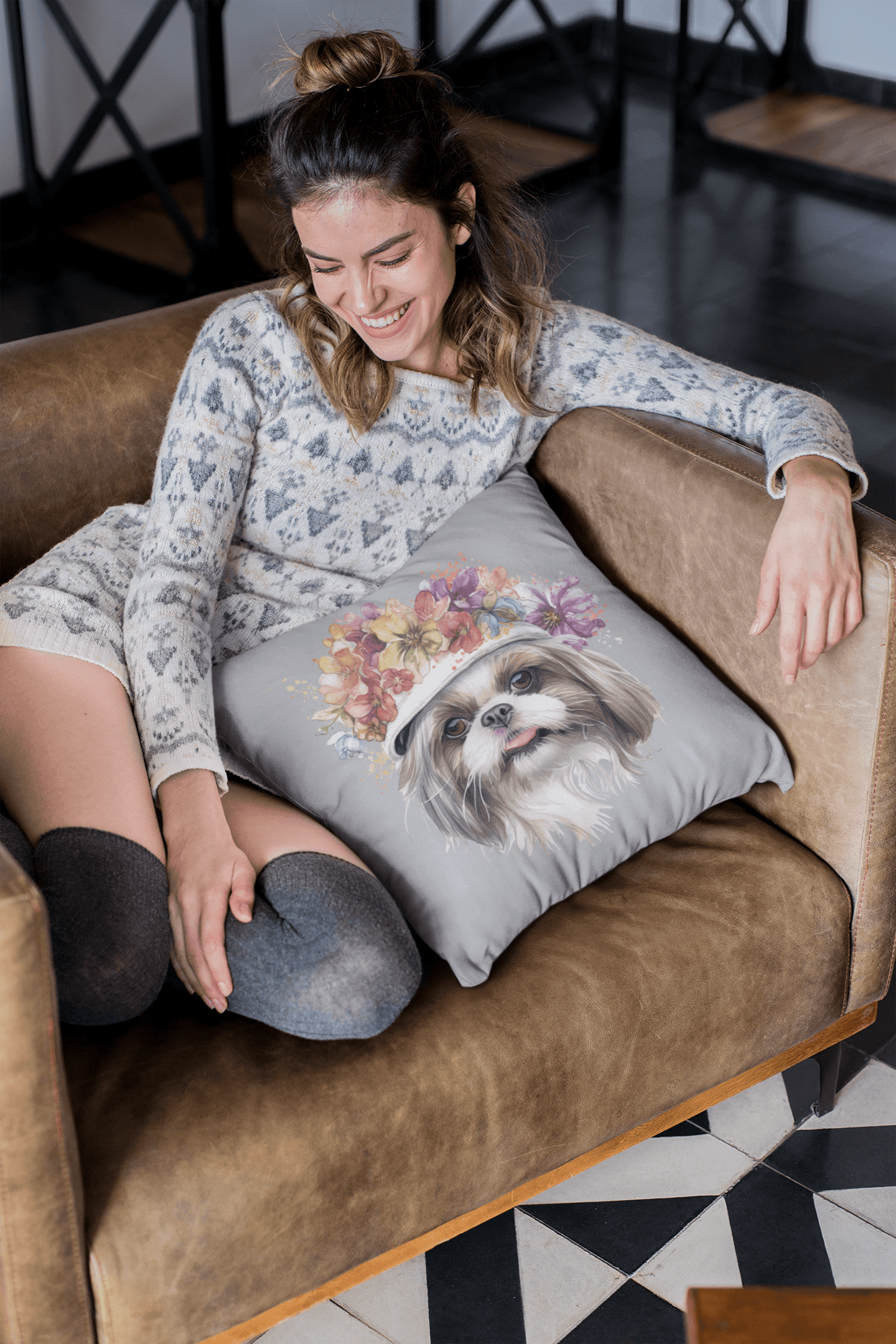 Shih Tzu With Flower Hat Square Pillow - Shih Tzu Gifts