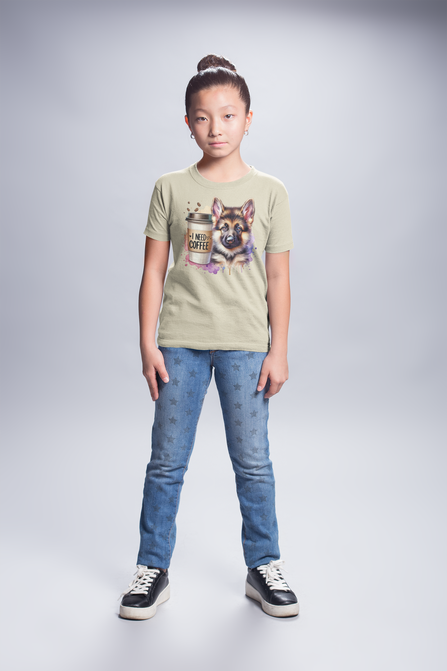 German Shepherd with Coffee Youth T-Shirt – Fun Dog Shirt for Kids