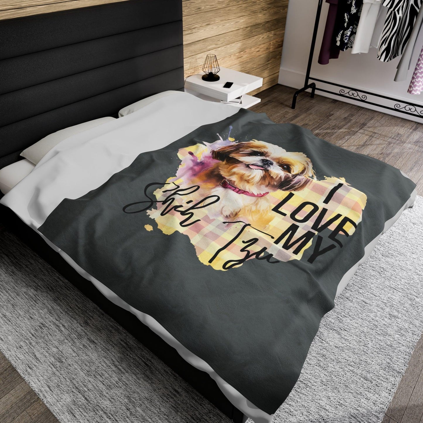 I Love My Shih Tzu Velveteen Plush Blanket - Shih Tzu Gifts