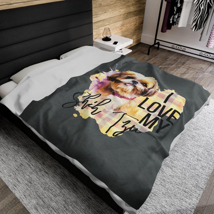 I Love My Shih Tzu Velveteen Plush Blanket - Shih Tzu Gifts