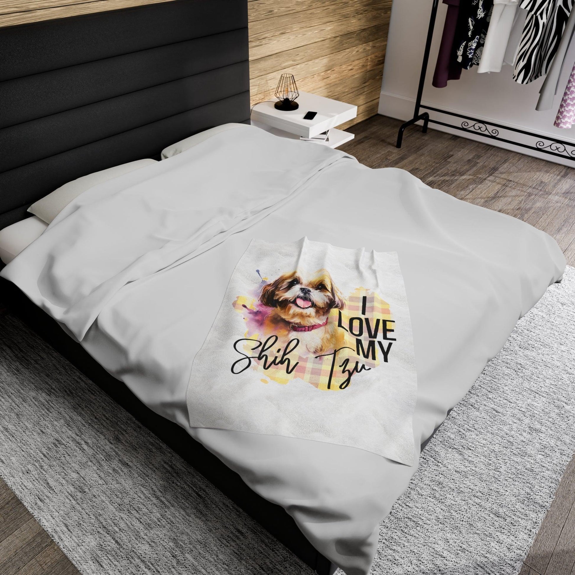 I Love My Shih Tzu Velveteen Plush Blanket - Shih Tzu Gifts