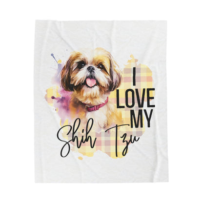 I Love My Shih Tzu Velveteen Plush Blanket - Shih Tzu Gifts