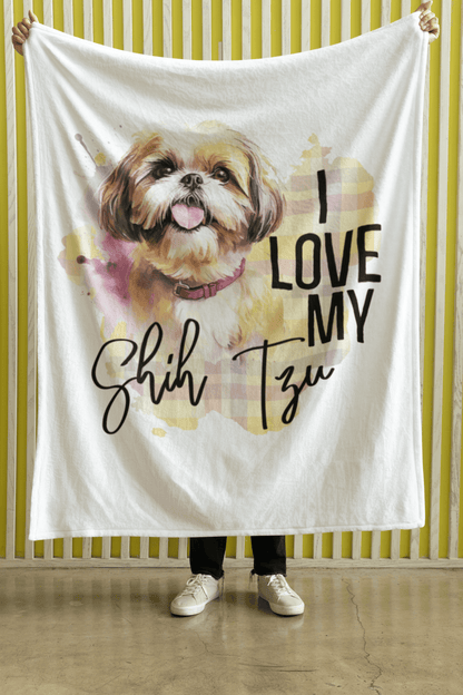 I Love My Shih Tzu Velveteen Plush Blanket - Shih Tzu Gifts