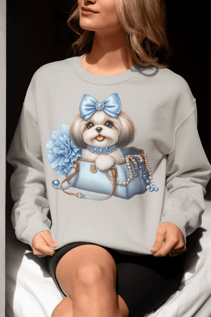Blue Bow Shih Tzu Sweatshirt - Shih Tzu Gifts
