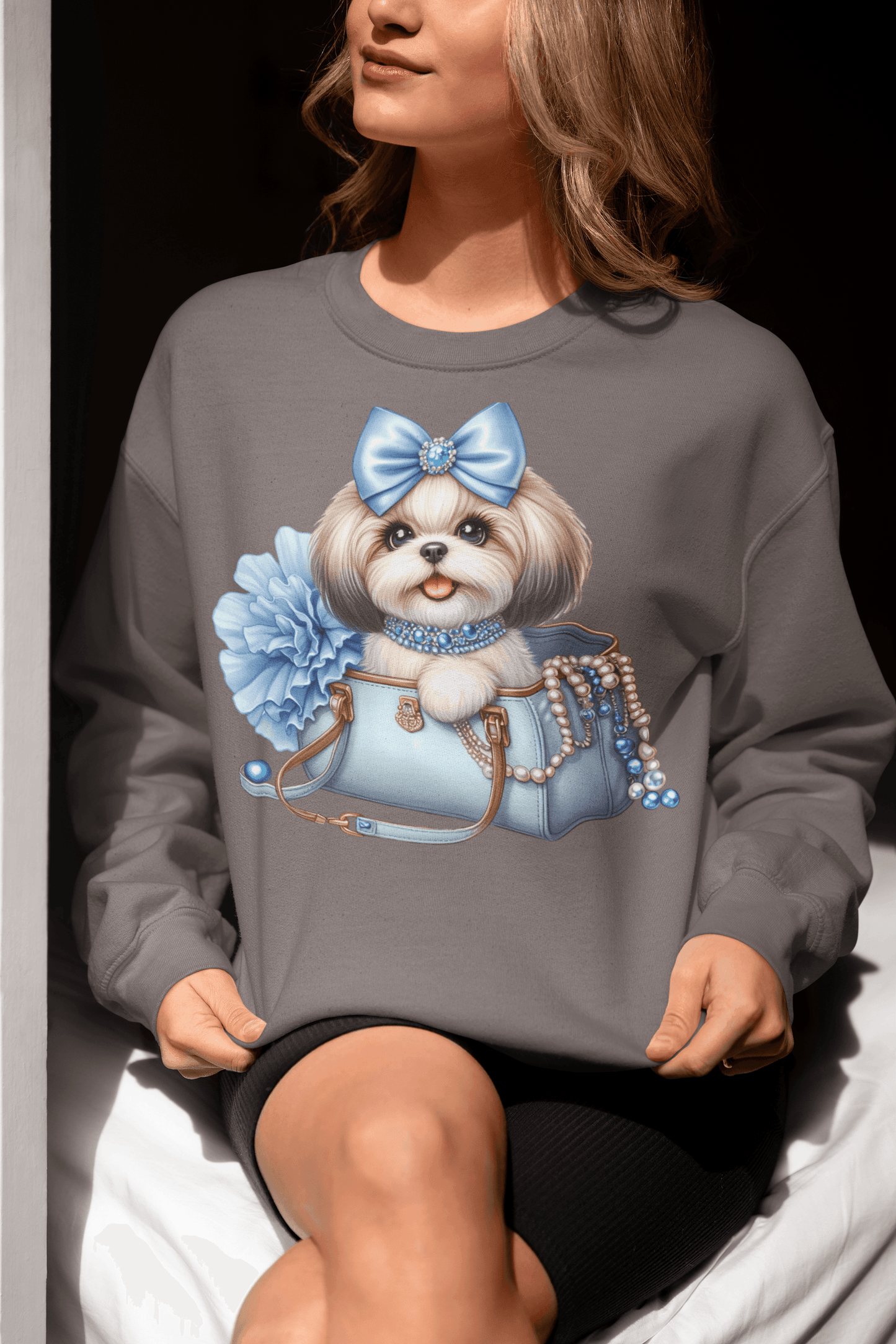 Blue Bow Shih Tzu Sweatshirt - Shih Tzu Gifts