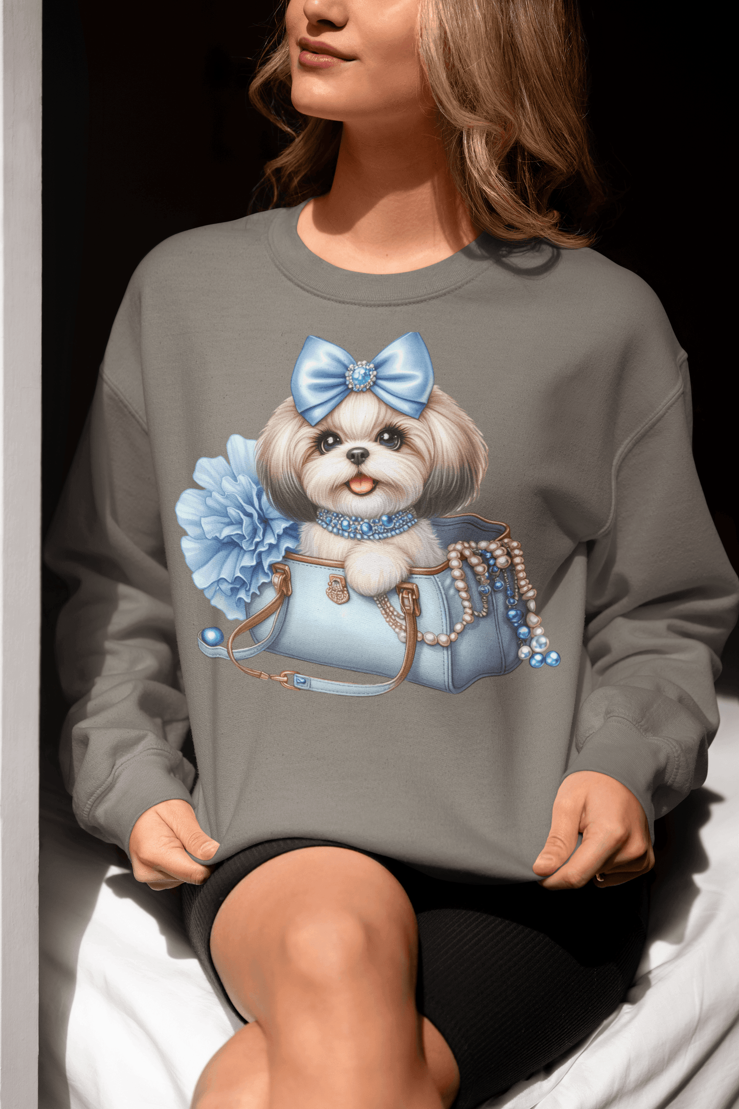 Blue Bow Shih Tzu Sweatshirt - Shih Tzu Gifts