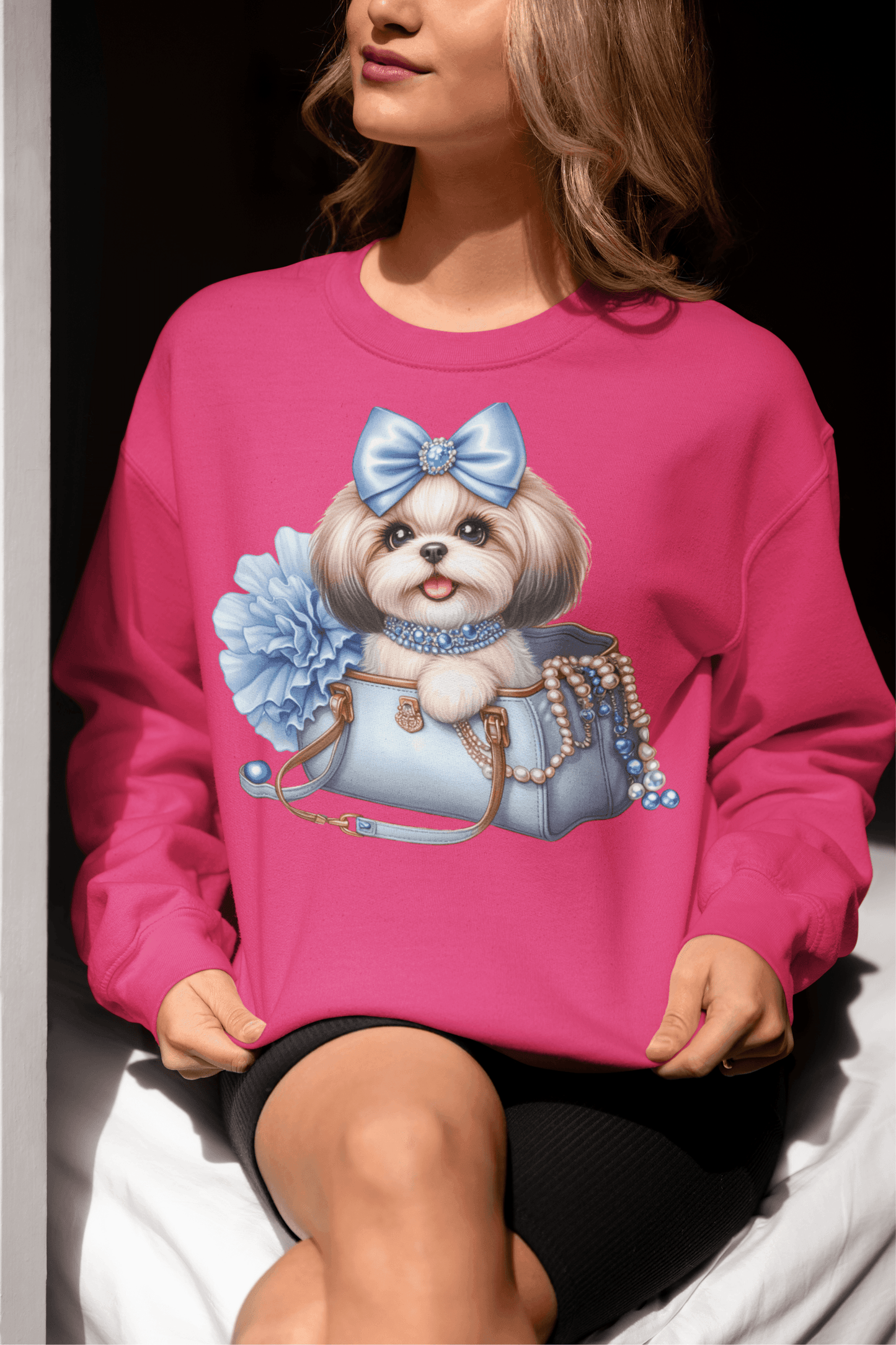 Blue Bow Shih Tzu Sweatshirt - Shih Tzu Gifts