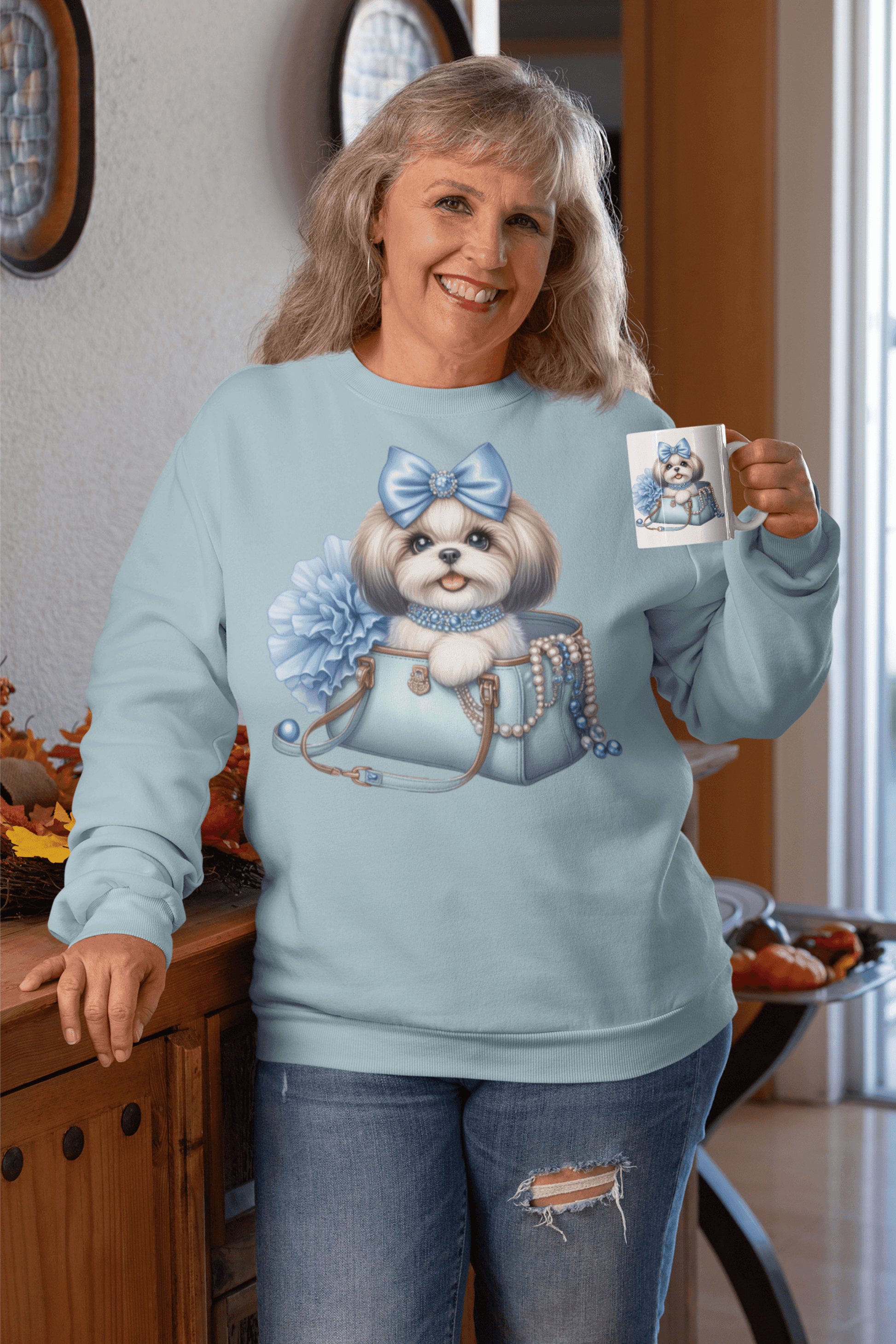 Blue Bow Shih Tzu Sweatshirt - Shih Tzu Gifts