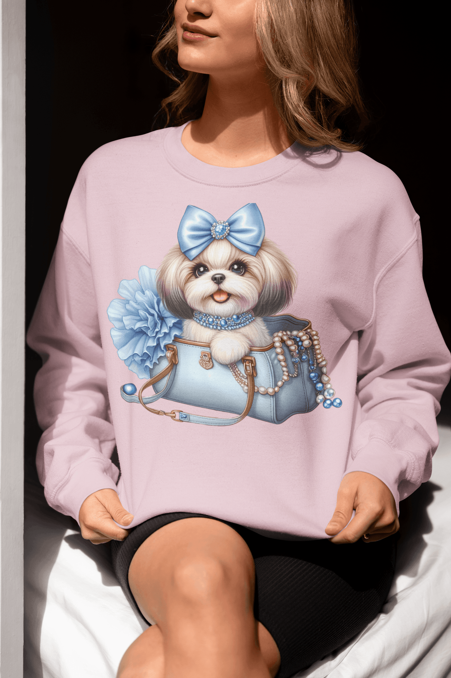 Blue Bow Shih Tzu Sweatshirt - Shih Tzu Gifts