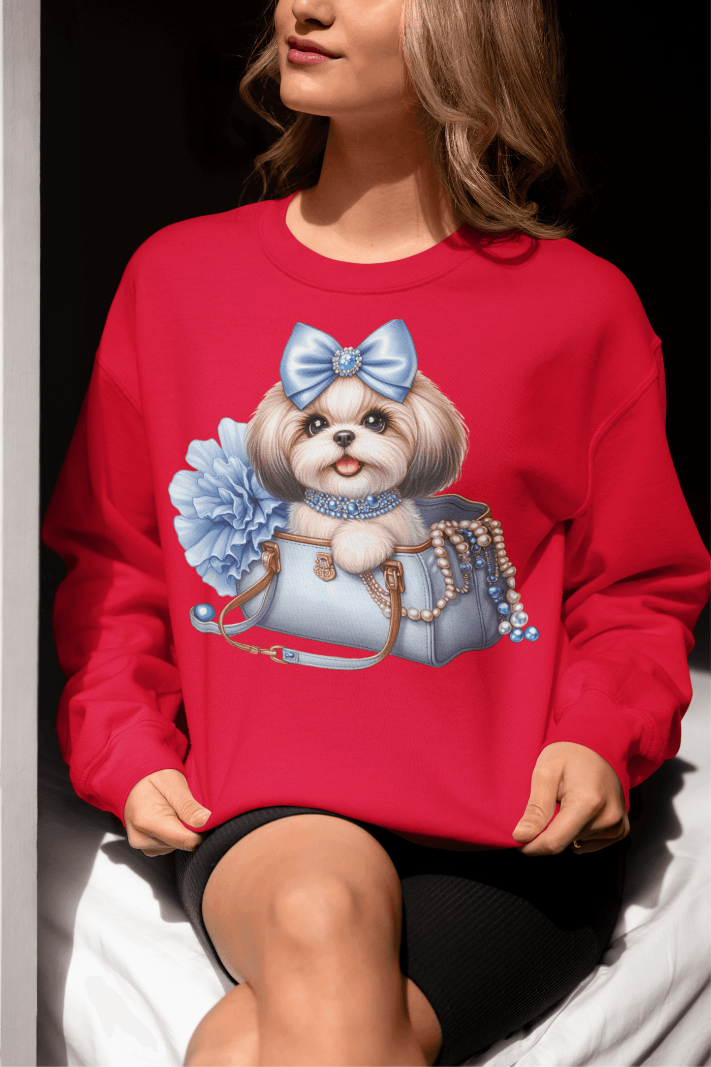 Blue Bow Shih Tzu Sweatshirt - Shih Tzu Gifts
