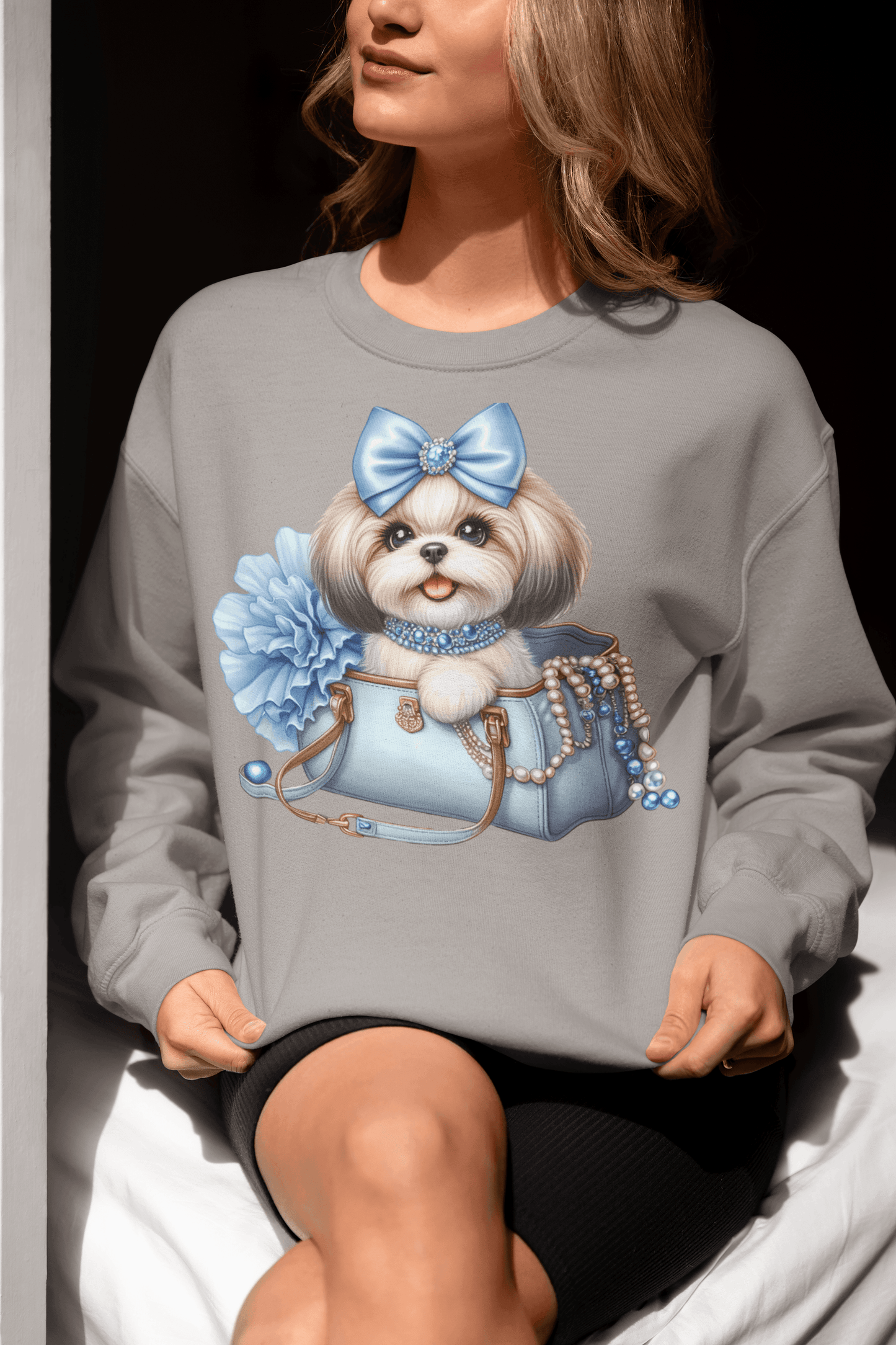 Blue Bow Shih Tzu Sweatshirt - Shih Tzu Gifts