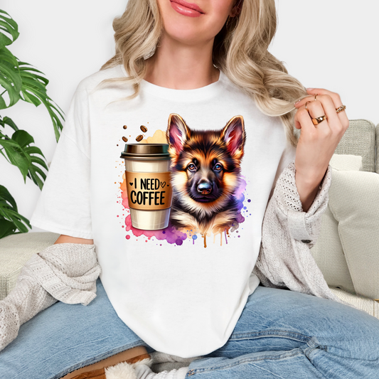 German Shepherd with Coffee Comfort Colors T-Shirt for Dog Lovers