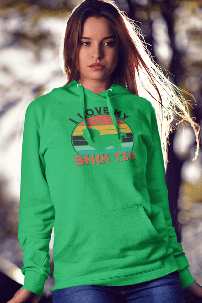 I Love My Shih Tzu With Rainbow Hooded Sweatshirt - Shih Tzu Gifts