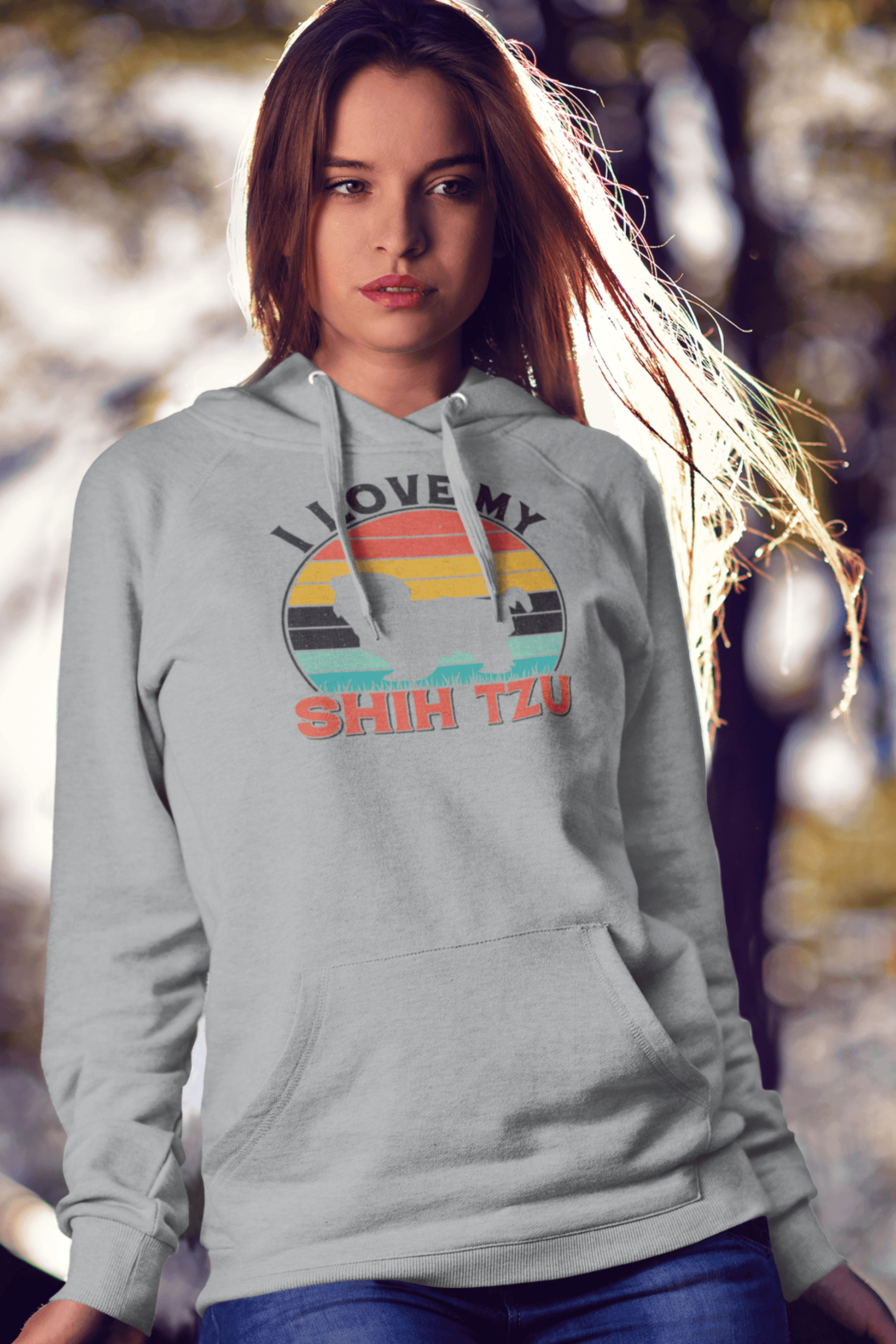 I Love My Shih Tzu With Rainbow Hooded Sweatshirt - Shih Tzu Gifts