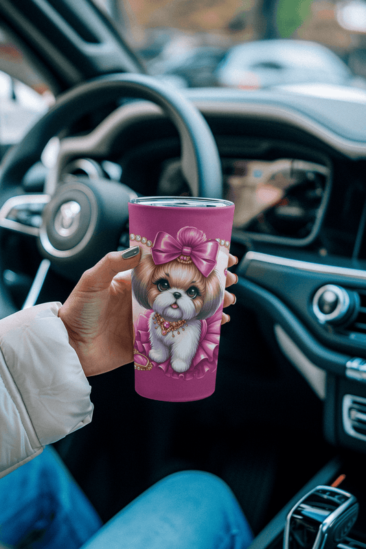 Pink Bow Shih Tzu Tumbler - Shih Tzu Gifts