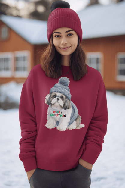 Merry Christmas Shih Tzu Sweatshirt – Festive Holiday Gift for Dog Lovers - Shih Tzu Gifts
