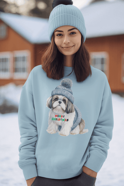 Merry Christmas Shih Tzu Sweatshirt – Festive Holiday Gift for Dog Lovers - Shih Tzu Gifts