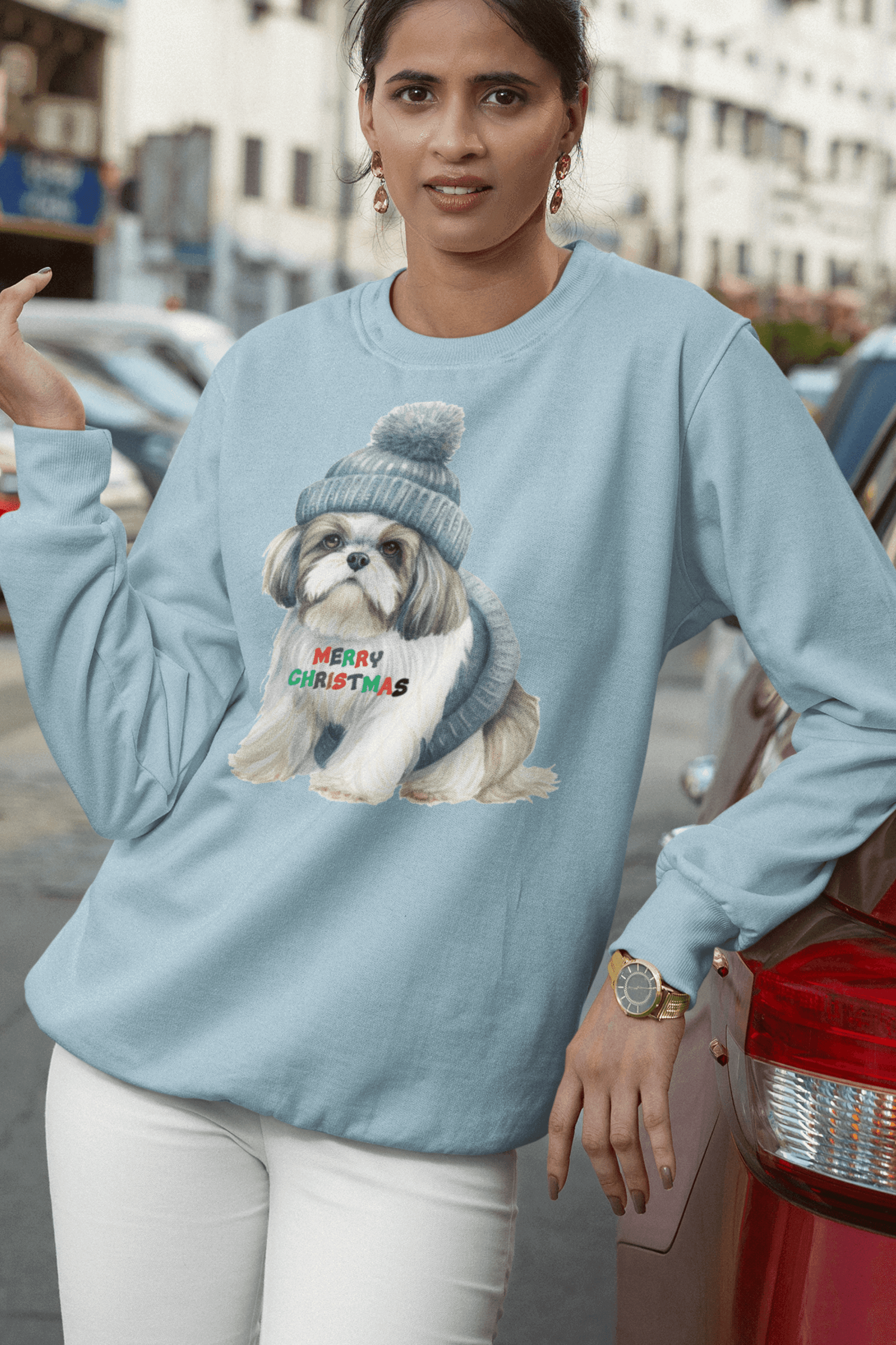 Merry Christmas Shih Tzu Sweatshirt – Festive Holiday Gift for Dog Lovers - Shih Tzu Gifts