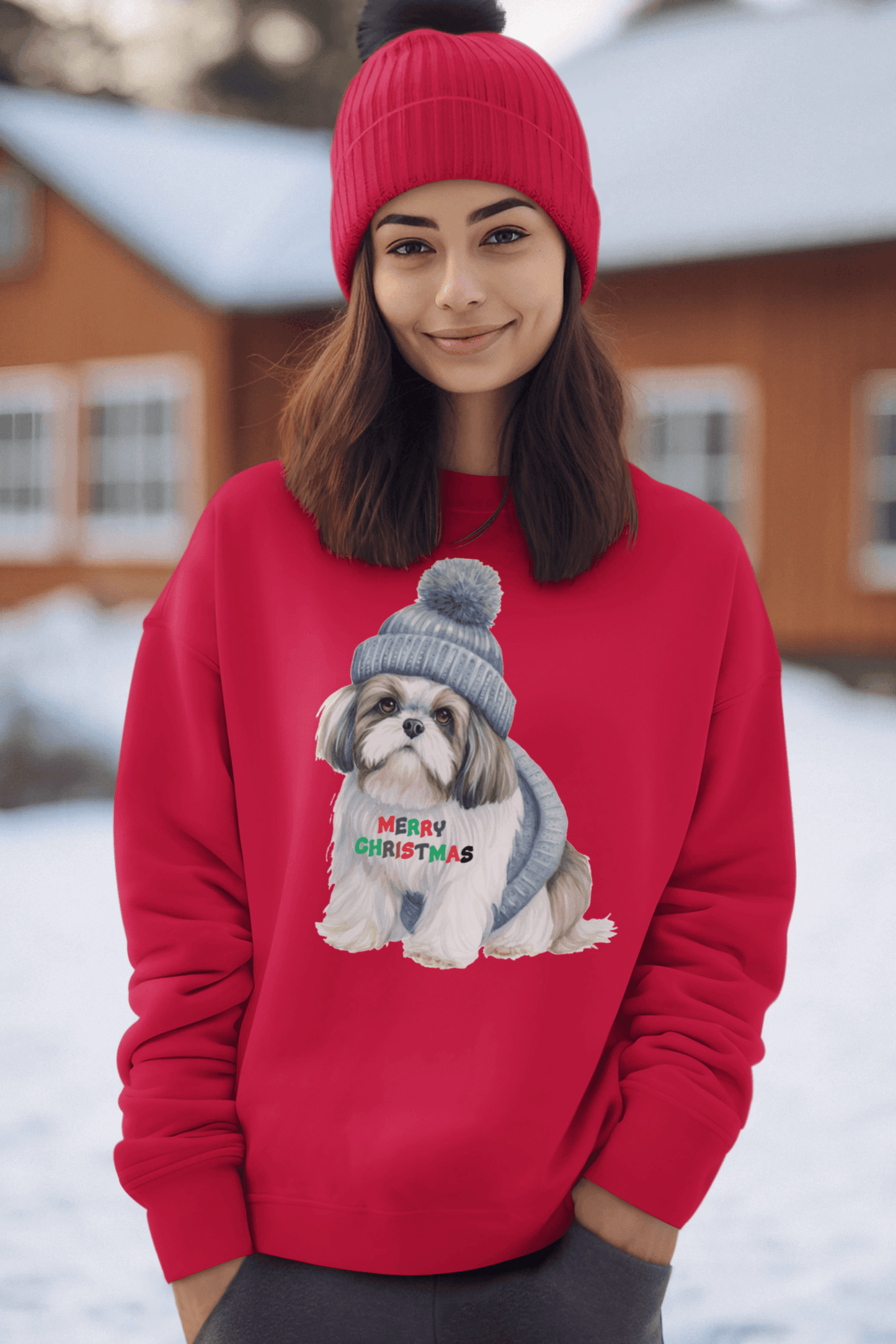 Merry Christmas Shih Tzu Sweatshirt – Festive Holiday Gift for Dog Lovers - Shih Tzu Gifts