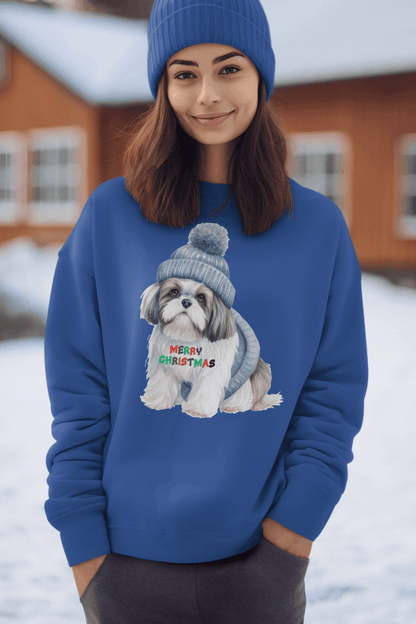 Merry Christmas Shih Tzu Sweatshirt – Festive Holiday Gift for Dog Lovers - Shih Tzu Gifts