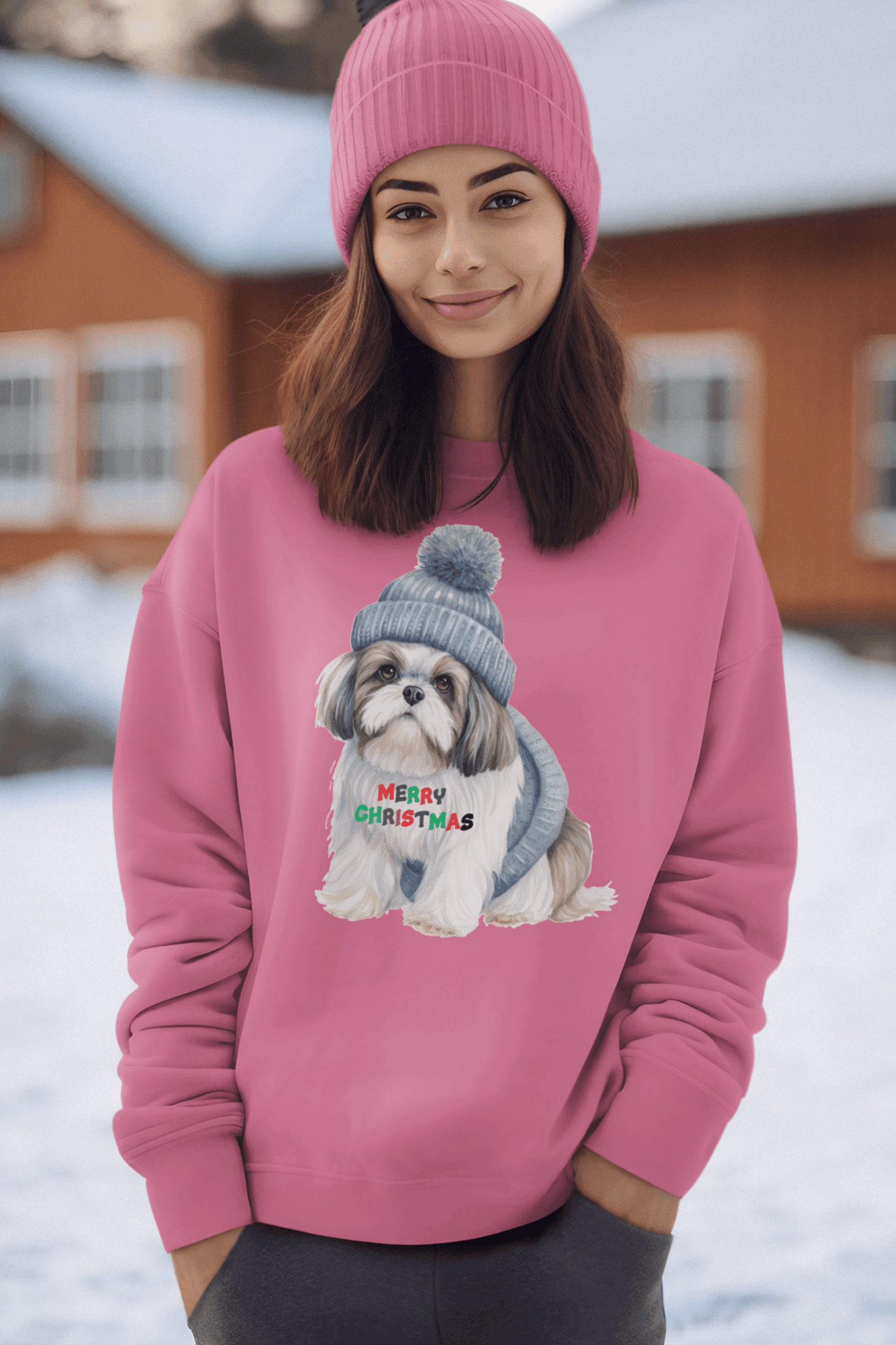 Merry Christmas Shih Tzu Sweatshirt – Festive Holiday Gift for Dog Lovers - Shih Tzu Gifts