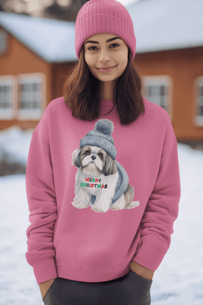 Merry Christmas Shih Tzu Sweatshirt – Festive Holiday Gift for Dog Lovers - Shih Tzu Gifts