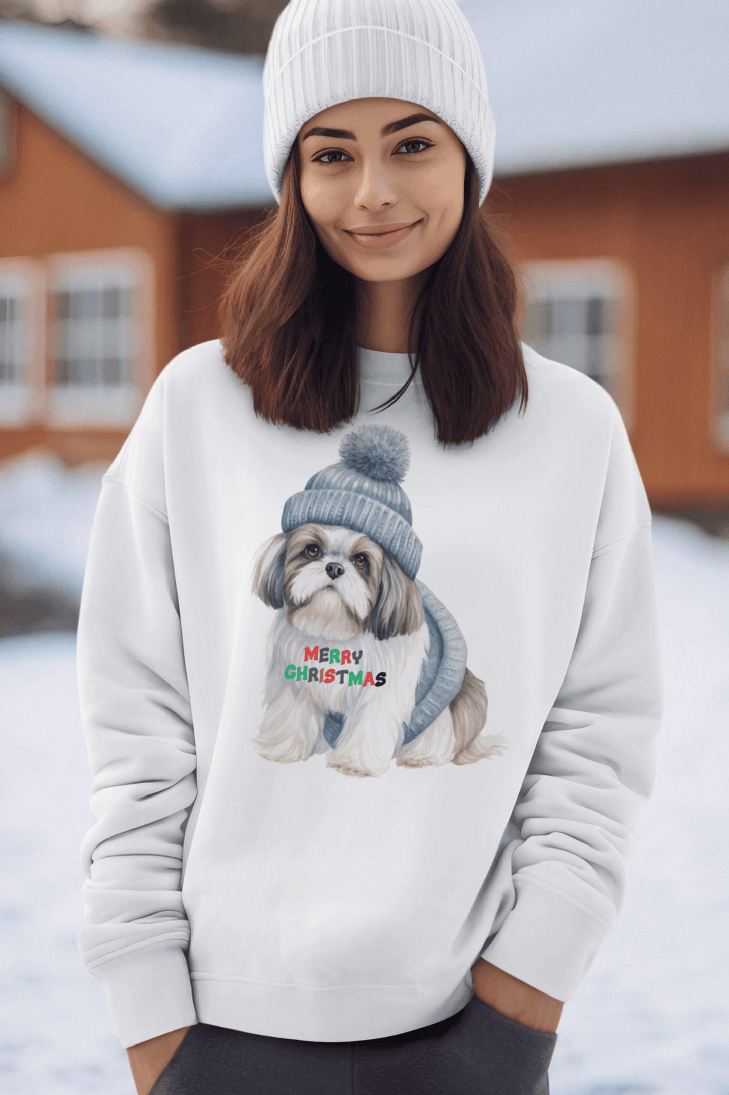 Merry Christmas Shih Tzu Sweatshirt – Festive Holiday Gift for Dog Lovers - Shih Tzu Gifts