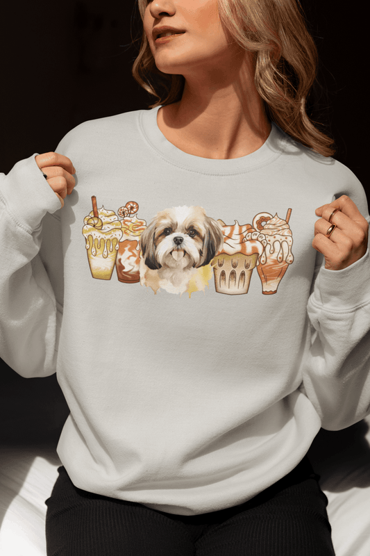 Shih Tzu With Ice Coffee Sweatshirt - Shih Tzu Gifts