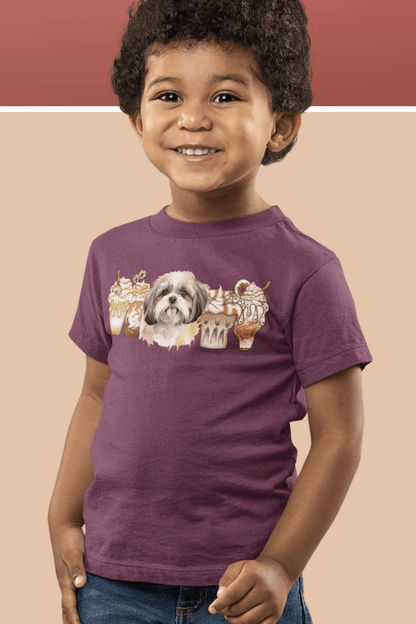 Shih Tzu With Ice Coffee Youth Short Sleeve Tee - Shih Tzu Gifts