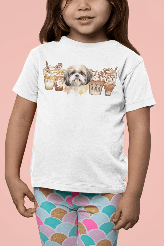 Shih Tzu With Ice Coffee Youth Short Sleeve Tee - Shih Tzu Gifts