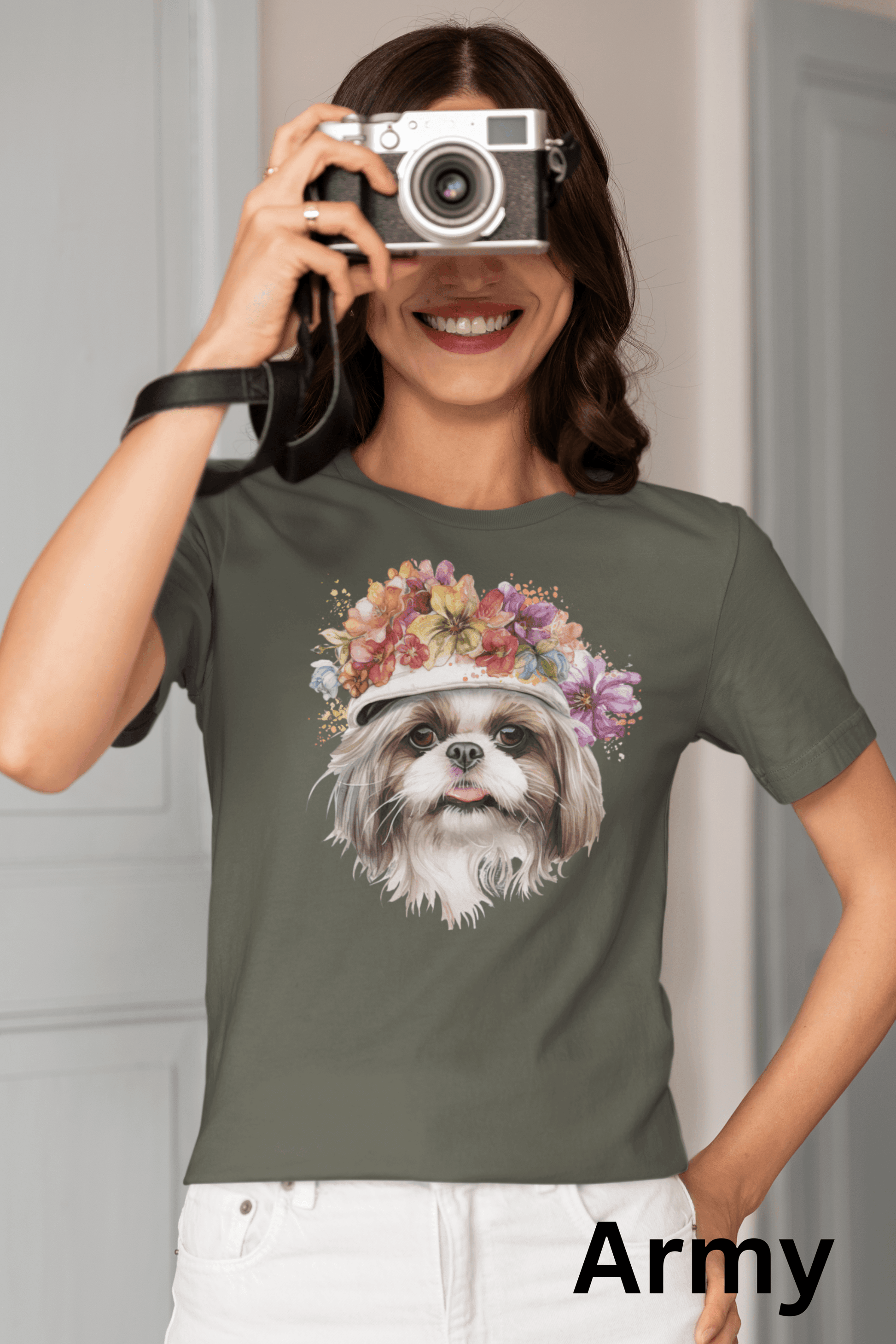 Shih Tzu with Flowers Hat T-Shirt - Stylish Tee for Dog Lovers - Shih Tzu Gifts