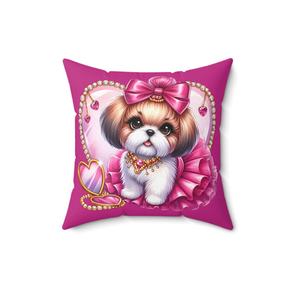 Pink Bow Shih Tzu Square Pillow - Shih Tzu Gifts
