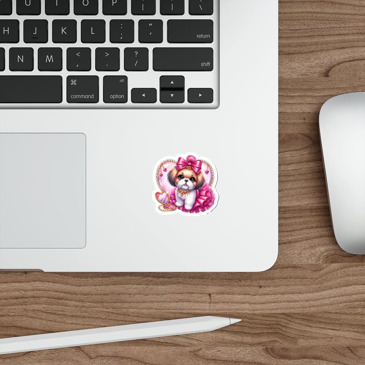 Pink Bow Shih Tzu Die-Cut Stickers - Shih Tzu Gifts