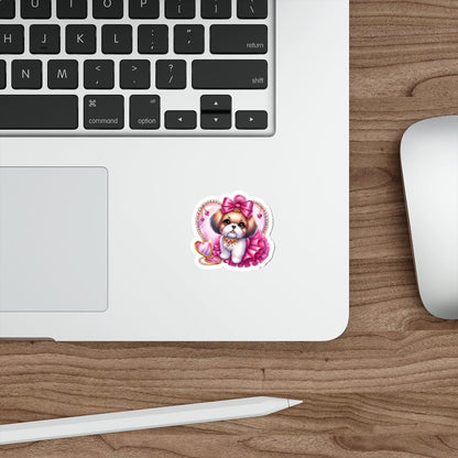 Pink Bow Shih Tzu Die-Cut Stickers - Shih Tzu Gifts