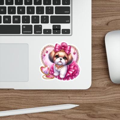 Pink Bow Shih Tzu Die-Cut Stickers - Shih Tzu Gifts