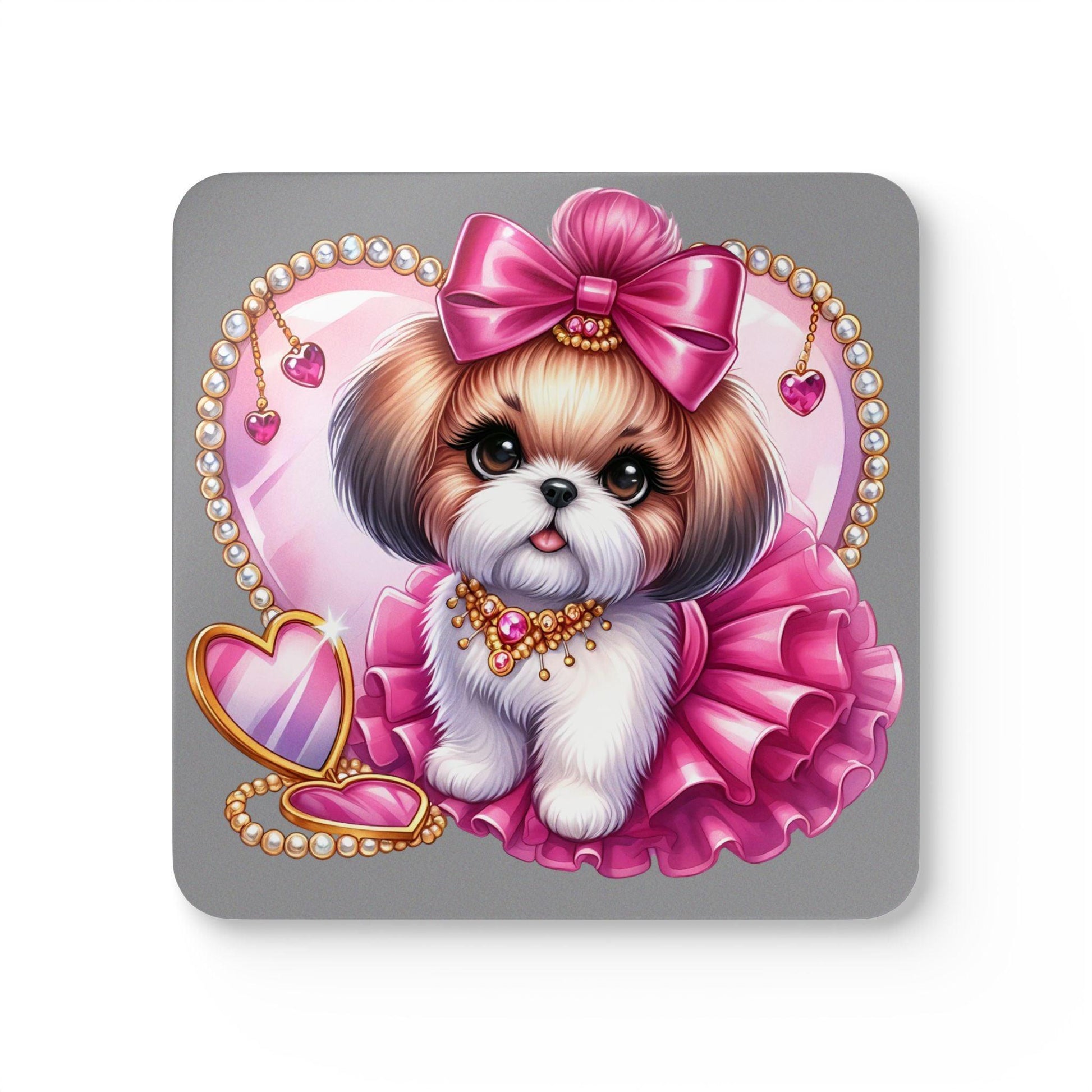 Pink Bow Shih Tzu Corkwood Coaster Set - Shih Tzu Gifts