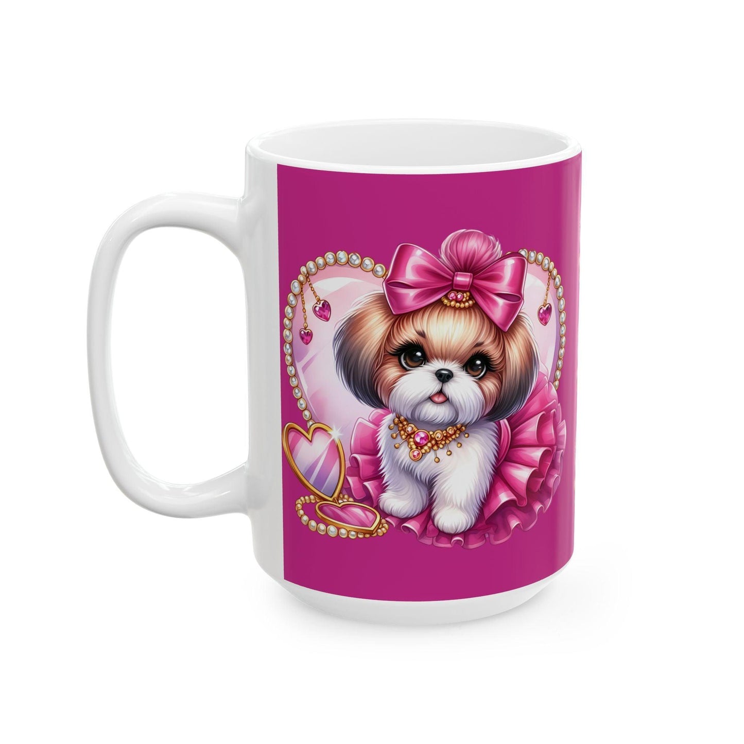 Pink Bow Shih Tzu Ceramic Mug - Shih Tzu Gifts