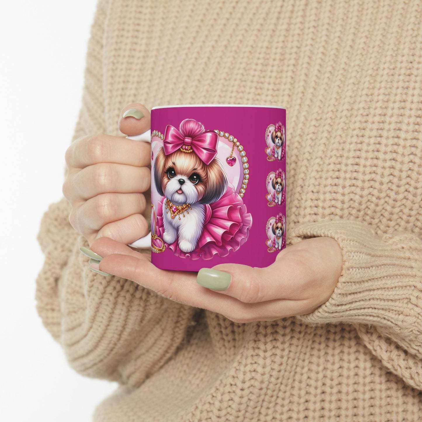 Pink Bow Shih Tzu Ceramic Mug - Shih Tzu Gifts