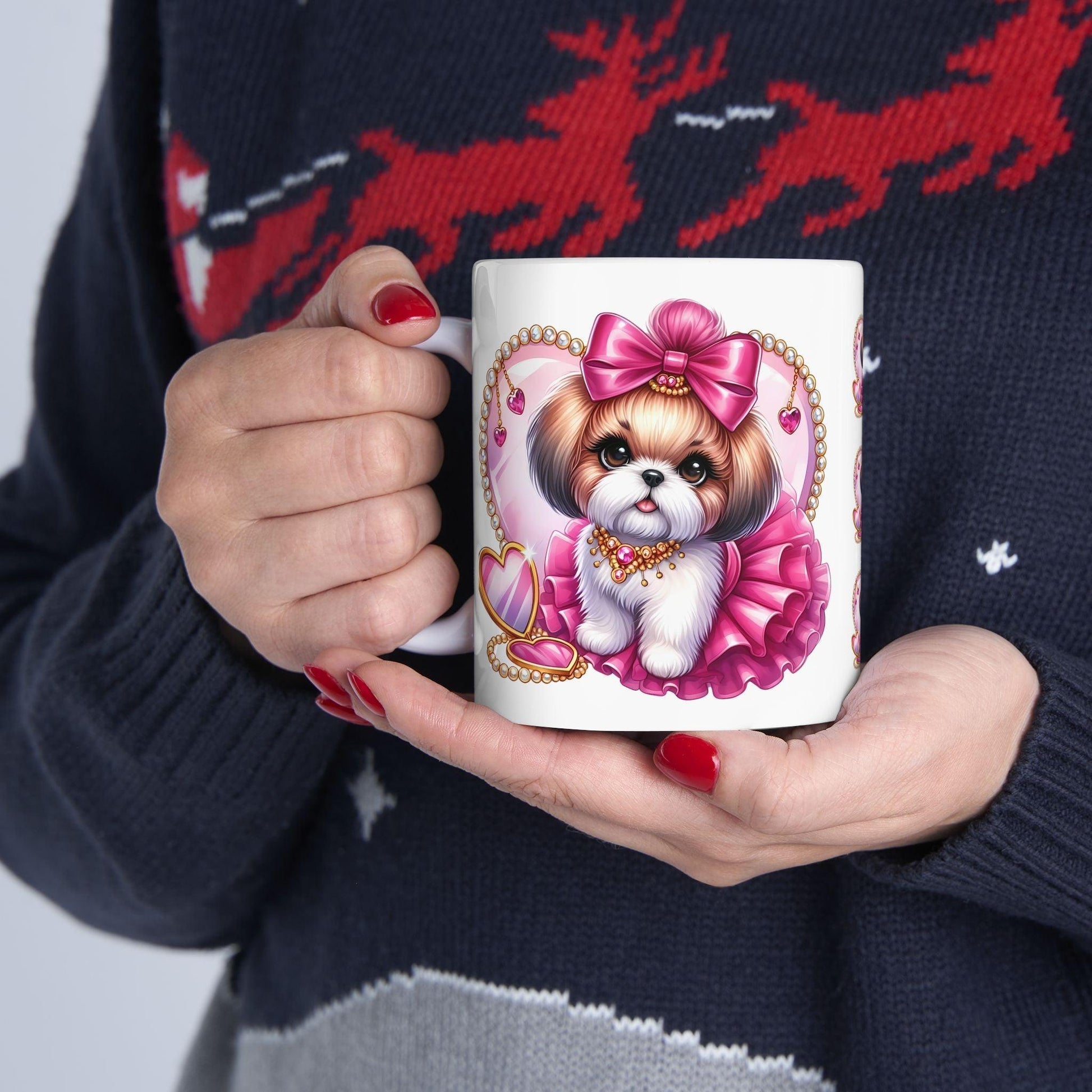 Pink Bow Shih Tzu Ceramic Mug - Shih Tzu Gifts
