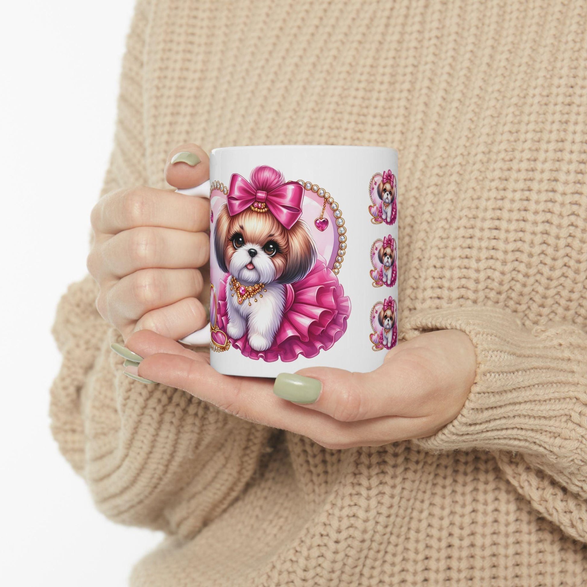 Pink Bow Shih Tzu Ceramic Mug - Shih Tzu Gifts