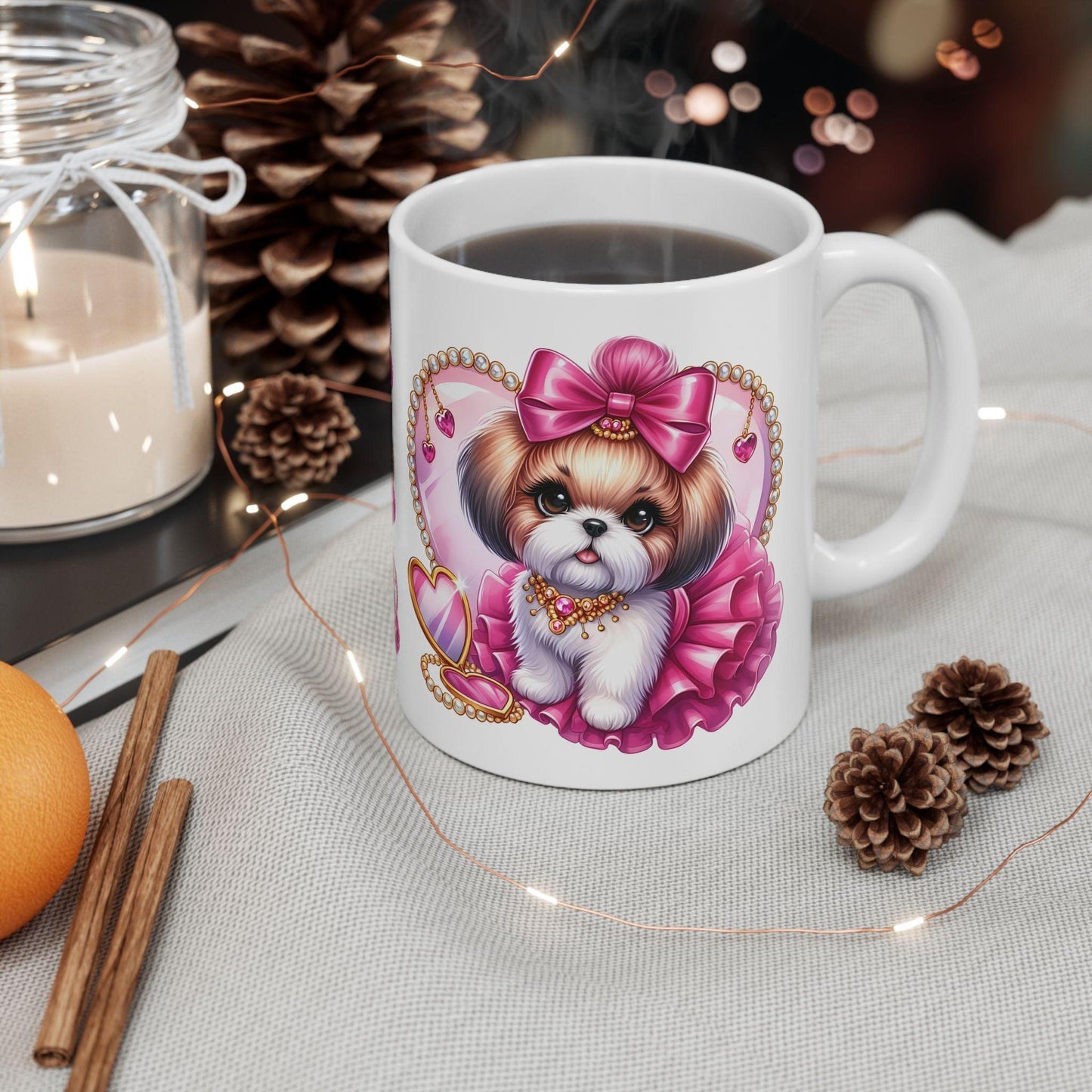 Pink Bow Shih Tzu Ceramic Mug - Shih Tzu Gifts