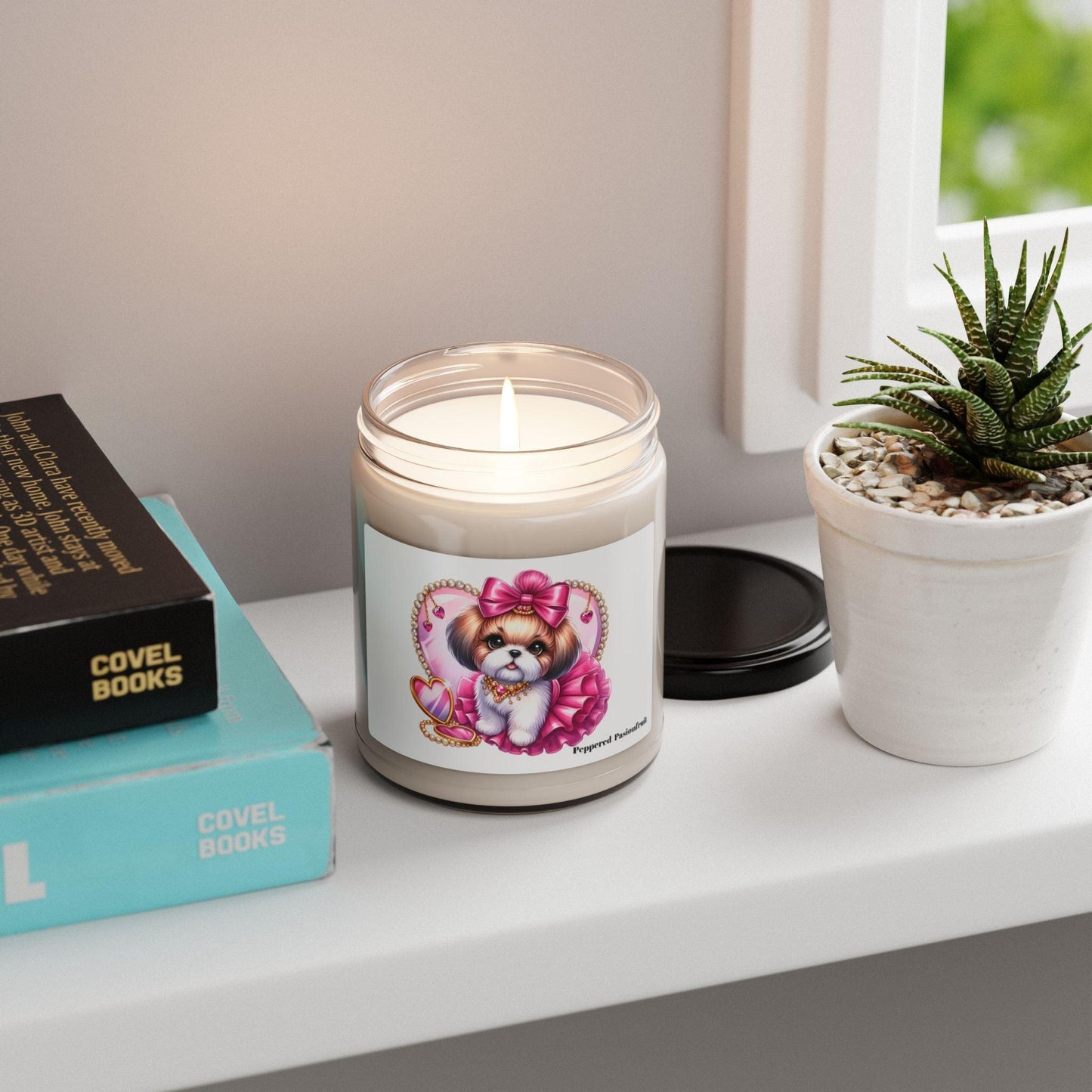 Pink Bow Shih Tzu Scented Soy Candle, 9oz - Shih Tzu Gifts